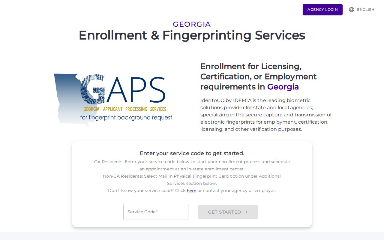 Bryan County criminal history GAPS fingerprint registration