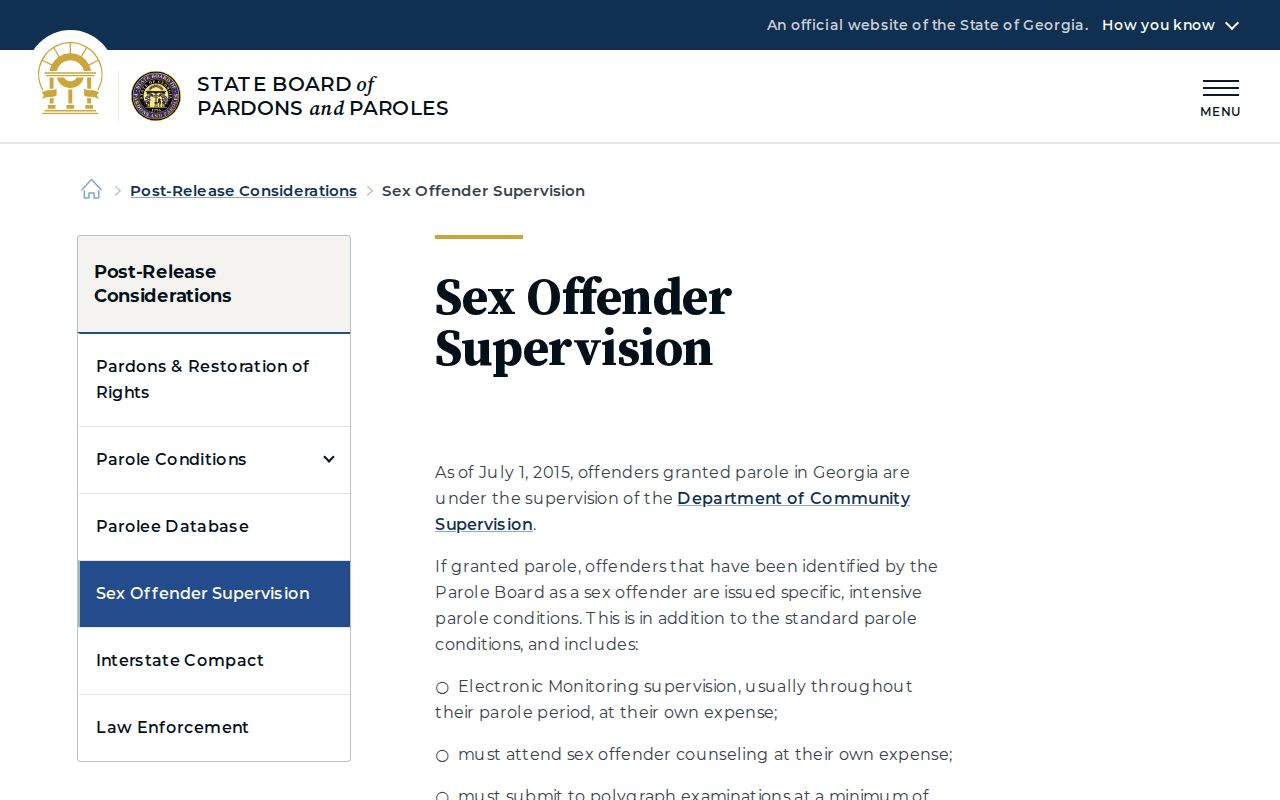 Bryan County sex offender supervision information in Georgia