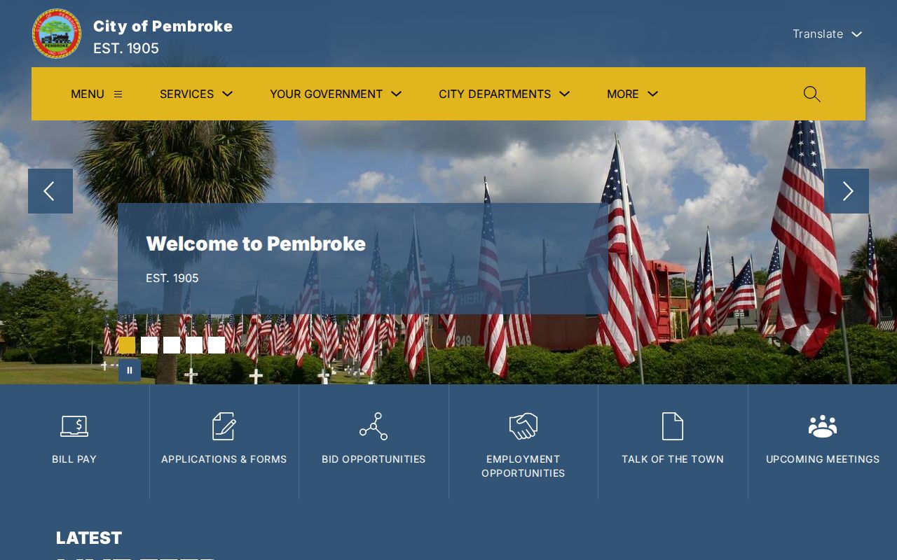 Official City of Pembroke homepage with local department access