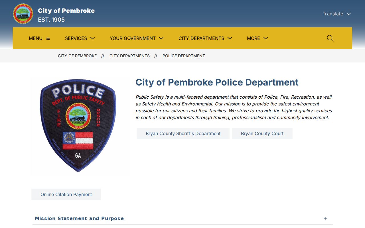 Official Pembroke Police Department records page